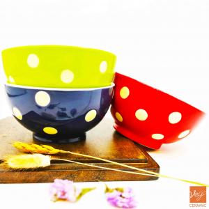 European standard polka dots printed stoneware dessert bowls gift set / colorful ceramic bowl