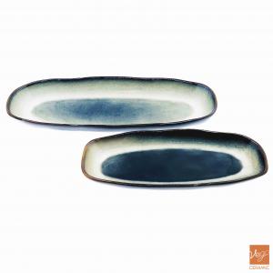 Reactive glazed boat shaped hand painted food serving platters ceramic
