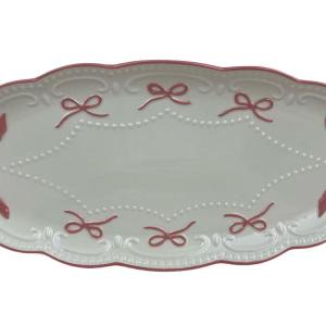 Bow Ceramic Dinnerware Set Food Grade Household Dishes & Plates Tabletop Hand Painted Embossed Tableware Set Decorative Lace Dessert Cake Plate