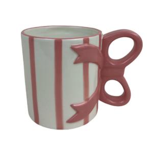 Bulk Hand-Painted Bow Ceramic Mug, Striped Pattern for Daily Drinking & Christmas Decor