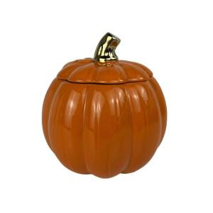 Autumn Pumpkin Cookie Jar with Gold Lid Containers Ceramic Storage Orange Jar Aromatherapy Candle Empty Jar