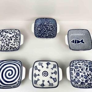Japanese pad printing Ceramic Pasta Steak Square Bakeware Fried Plate Baking Tray with Handles