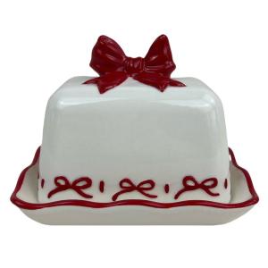 Wholesales Decorative Porcelain Bows Ceramic Butter Keeper Dish with Lid & Handle