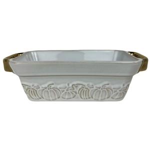 Embossed Texture Rectangle Ceramic Casserole Pan, Heat Resistant Double Handle Ovenware for Oven Roasting Dessert Cooking