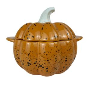 Fashion Style Enamel Pumpkin Shape Ceramic Casserole Serving Dish With Lid