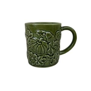 Delicate 3D Pumpkin Relief Ceramic Stoneware Handmade Elegant Tea Cup Milk Mug