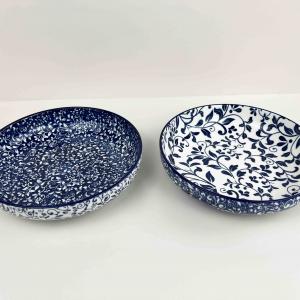 Japanese pad printing Vintage Blue Deep Ceramic Porcelain Soup Serving Plate