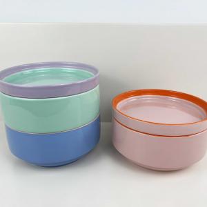 Color Glaze Ceramic Plates Porcelain Dinnerware Cereal Stacking Bowl Set