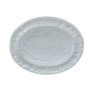 Thanksgiving Large White Oval Ceramic Turkey Serving Plate Microwave Safe Embossed Design Dolomite Charger Platter