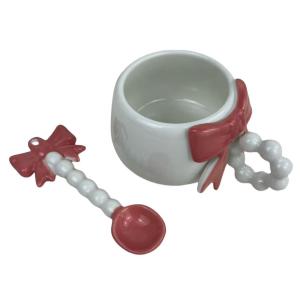 Cute Ceramic Pink Bow 220ml Coffee Mug Porcelain Tumbler Milk Cups With Lid and Spoon