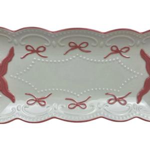 Porcelain Dessert Plate With Red Pink Bow Exquisite Ceramic Plate Set Cute Tableware for Home Party Use
