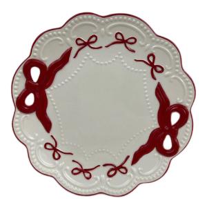 Cute Round Bow Ceramic Serving Plate Christmas Decorative Porcelain Dinner Plate