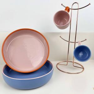 Stackable Ceramic 2-Tone Glaze Solid Color Dinner Set Stoneware Dinner Plates Coffee Mug Drinking Cup